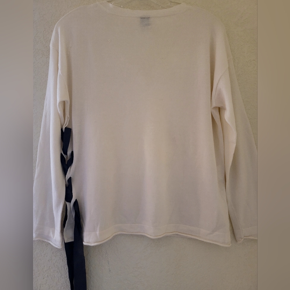 Eleventy Platinum Cashmere Sweater Ivory Womens XS V-neck Lace Up Slouchy - Picture 10 of 14